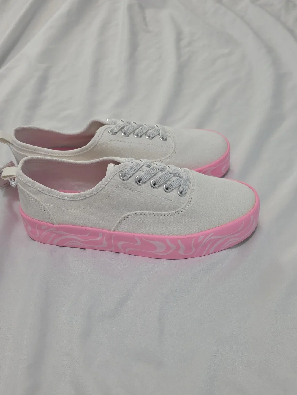 White Canvas Sneakers with Pink Trim Girls Size 2